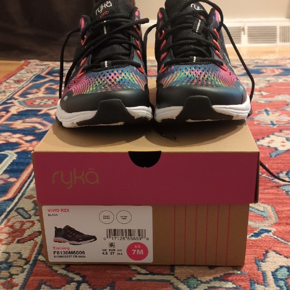 Ryka Black and Pink Athletic Shoes with Geometric Mesh